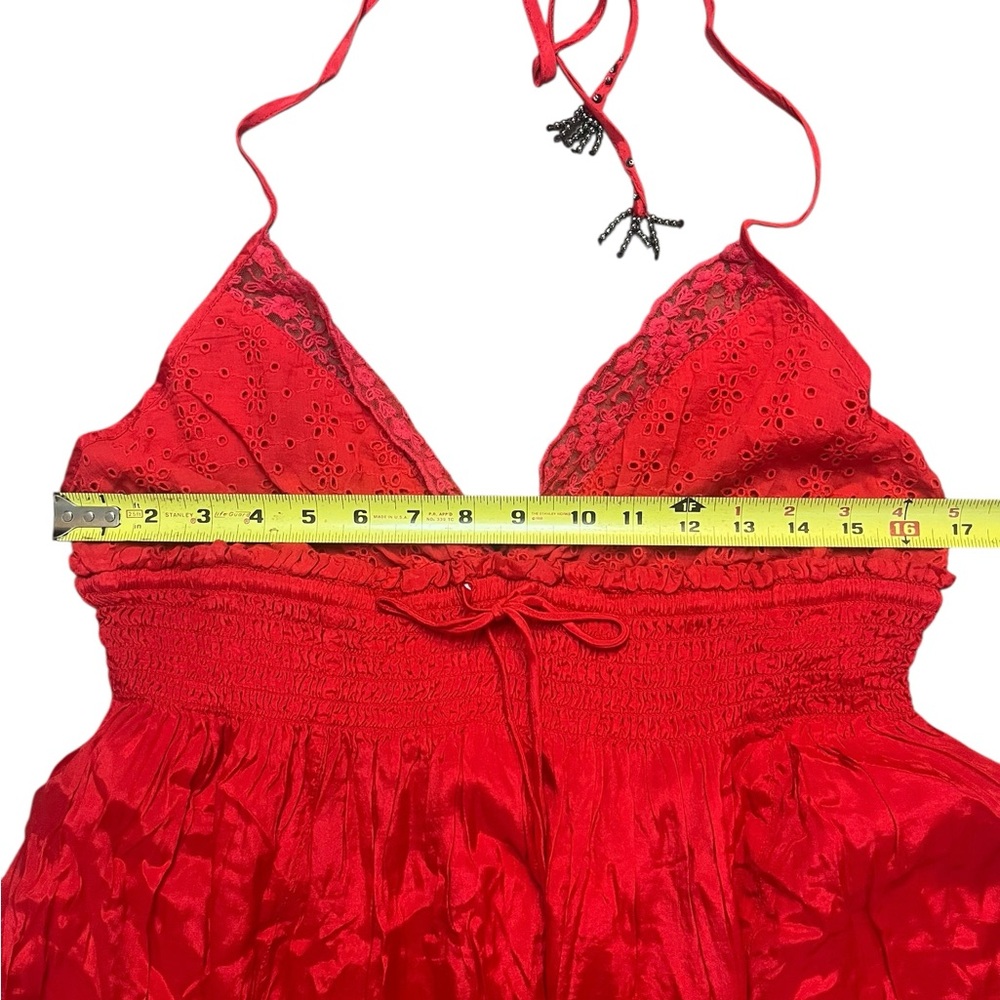 Free People Womens XL For A Moment Red Halter Top Mini Dress Lace Trim Lined New - Picture 4 of 11